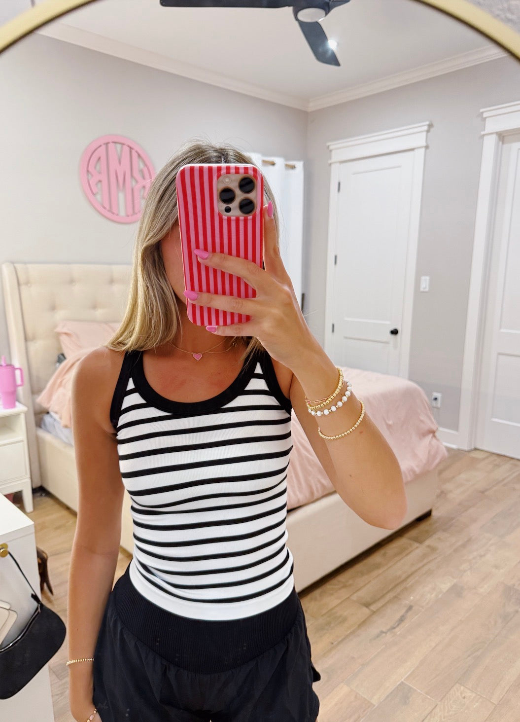 Black Stripe Ribbed Tank