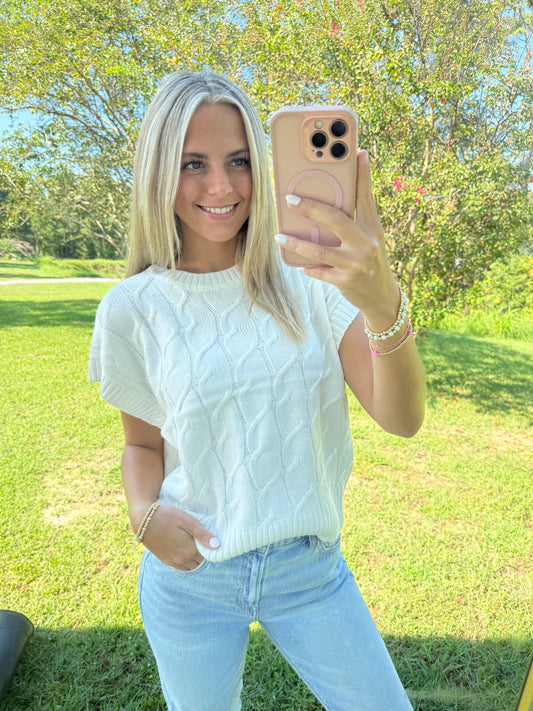 White Cable Knit Top