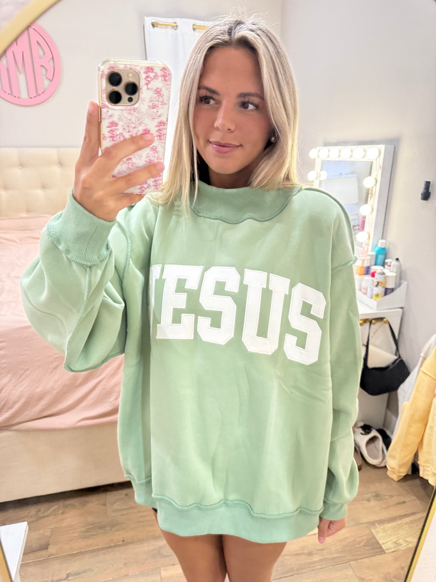 Sage Green Jesus Mockneck