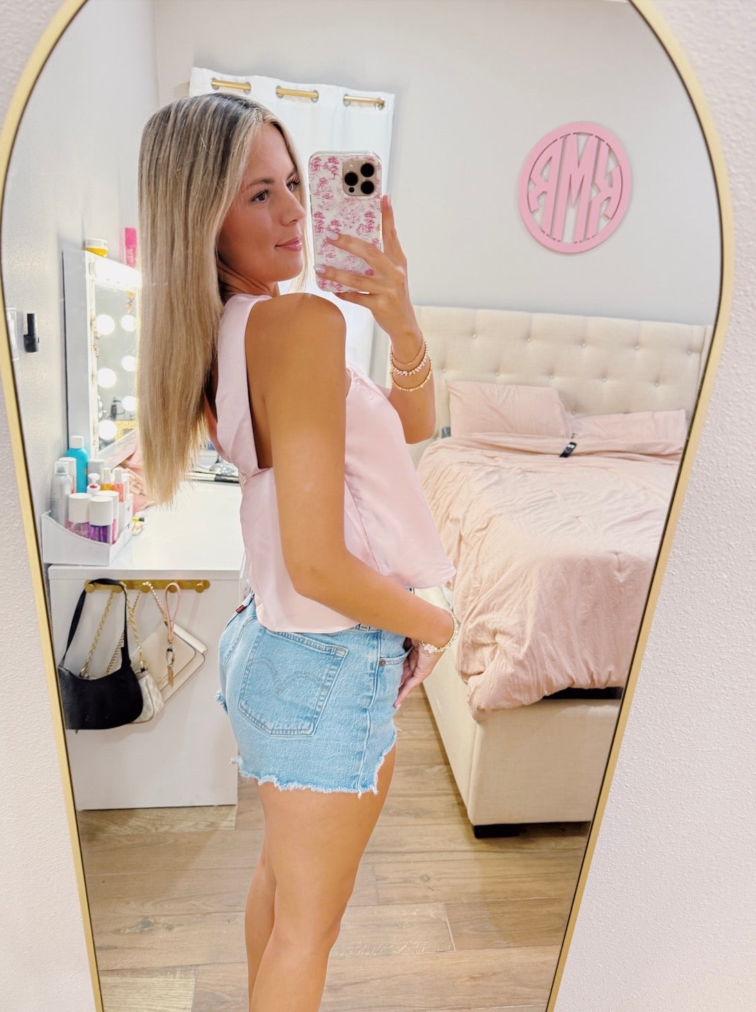 Pink Satin Scarf Top