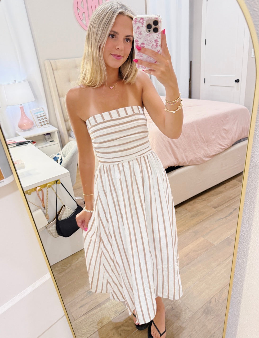 Linen Striped Midi Dress