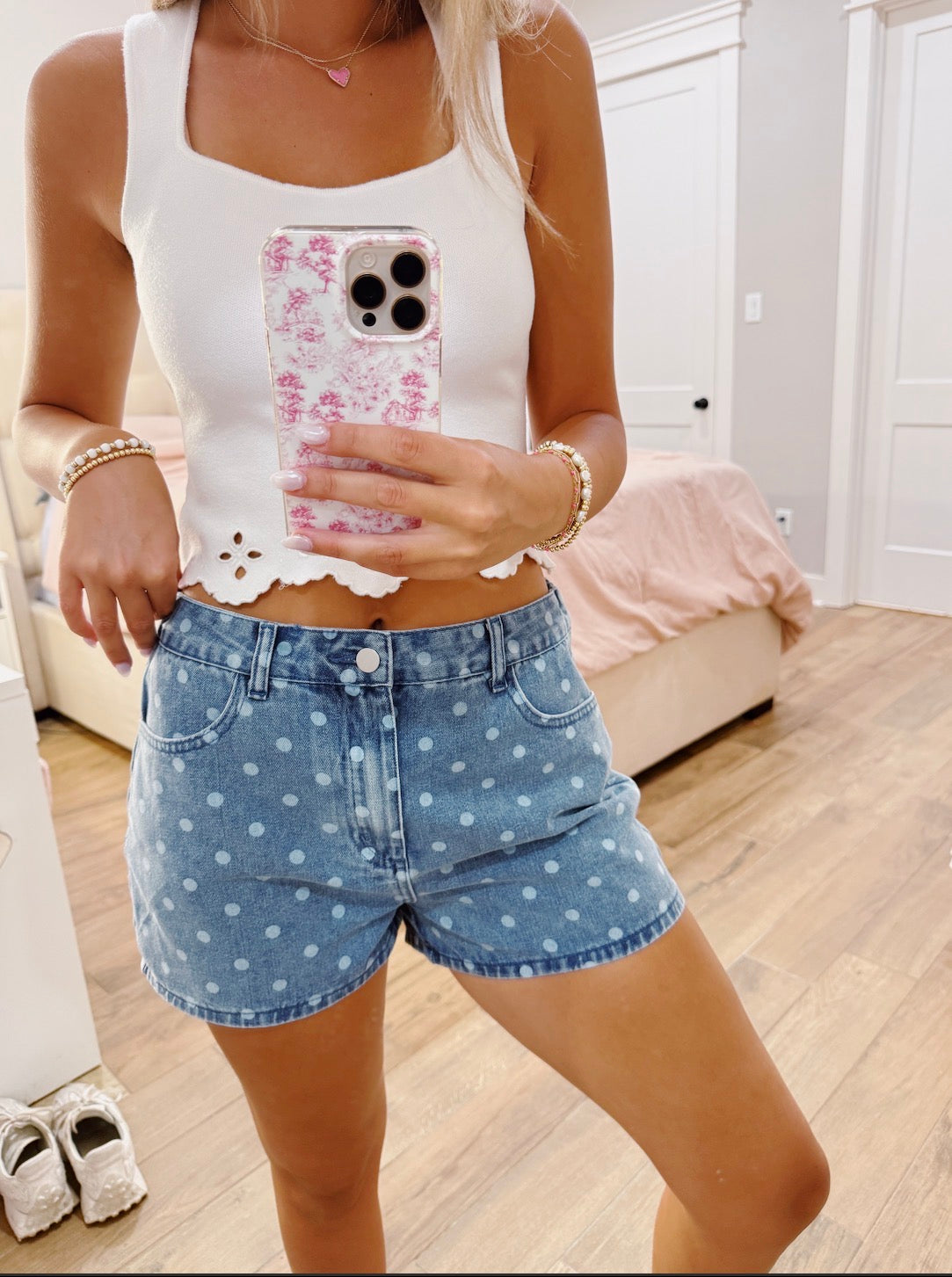 Polka Dot Denim Shorts