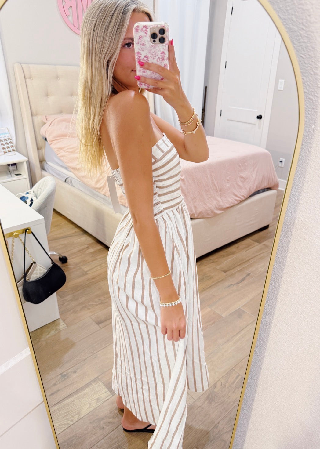 Linen Striped Midi Dress