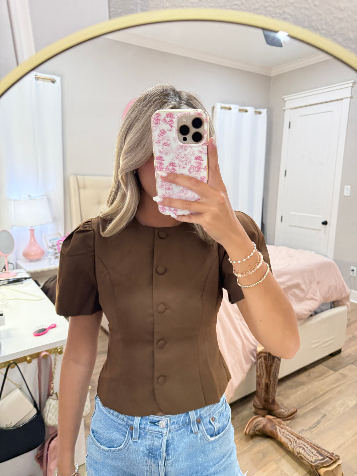 Brown Puff Sleeve