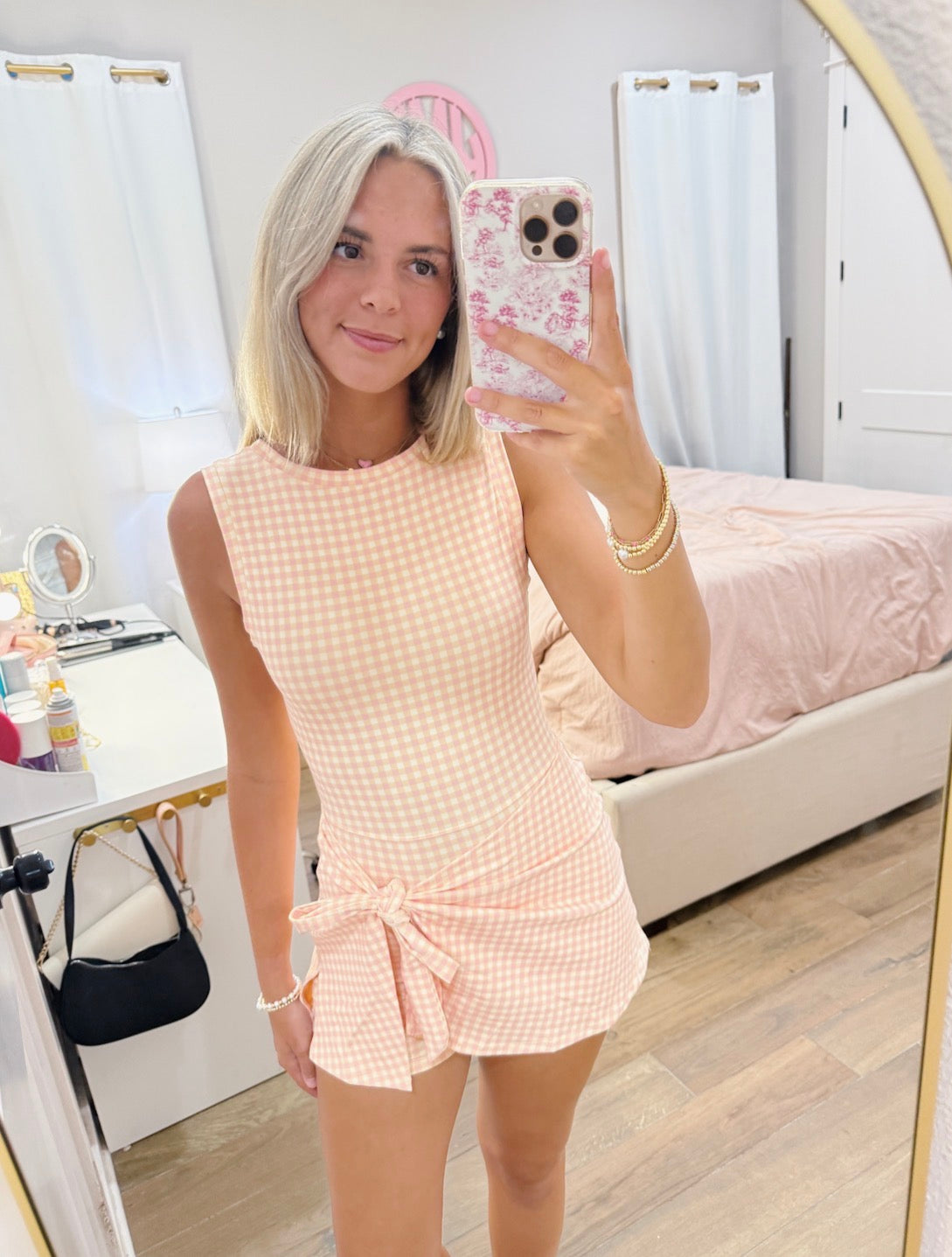 Pink/Orange Gingham Wrap Romper