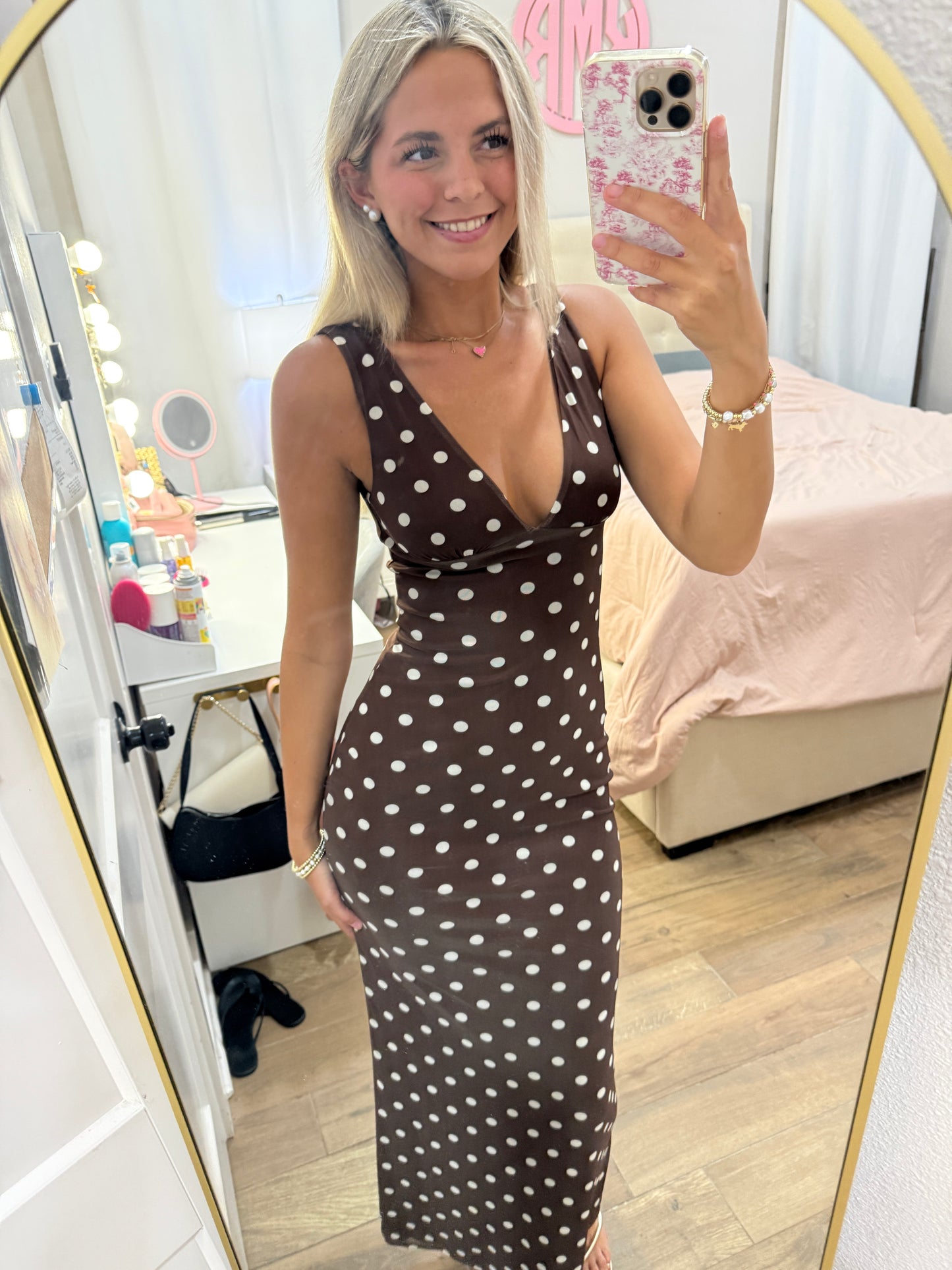 Maxi Brown Dotted Dress