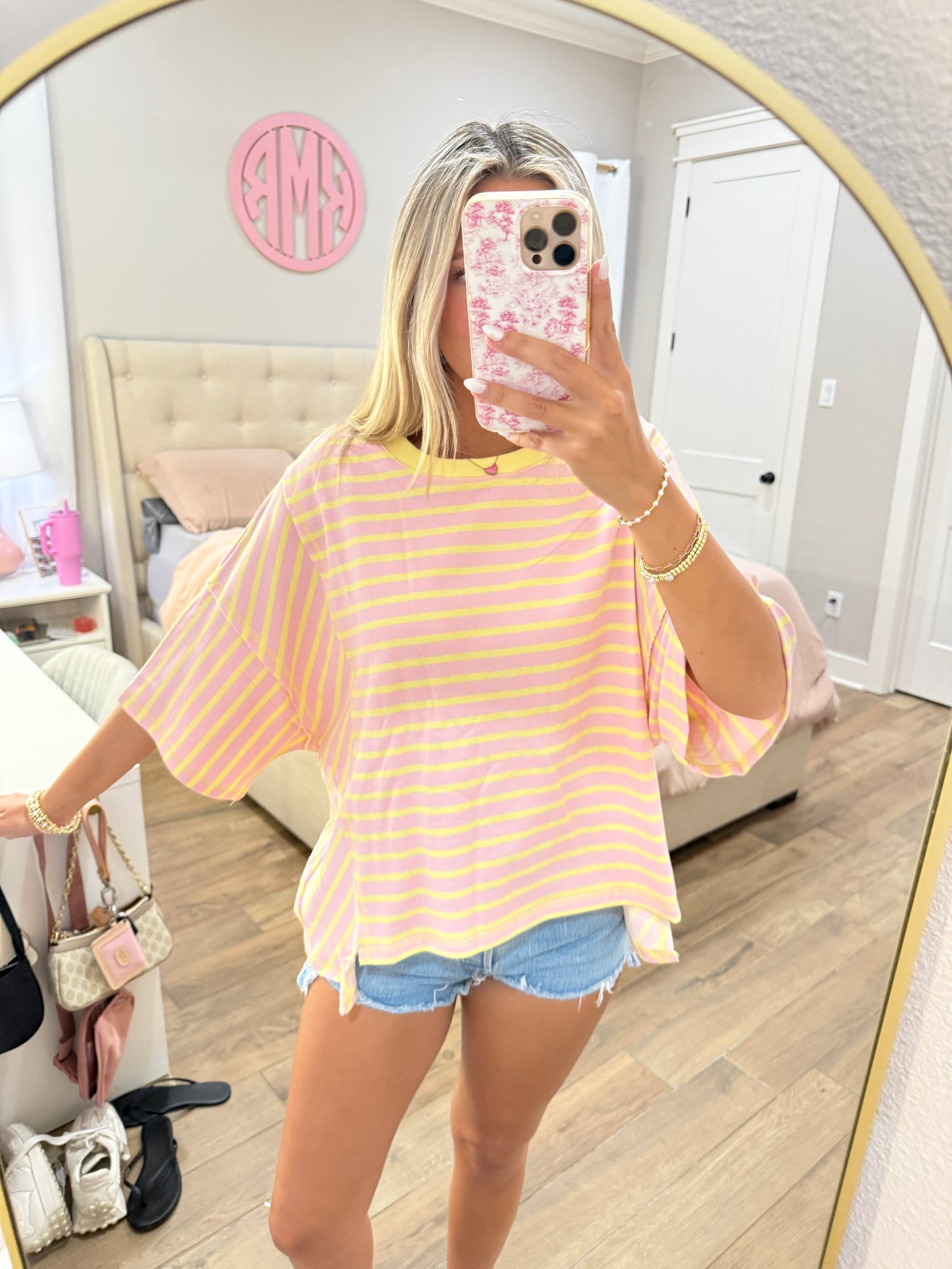 Pink Lemonade Striped Boxy Tee