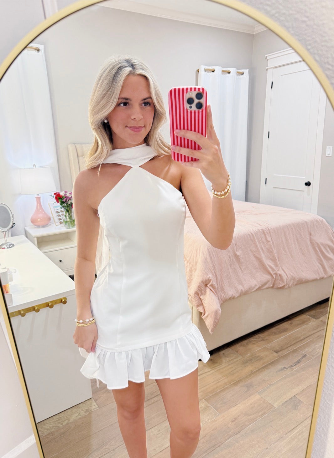 Halter Bow Neck White Dress