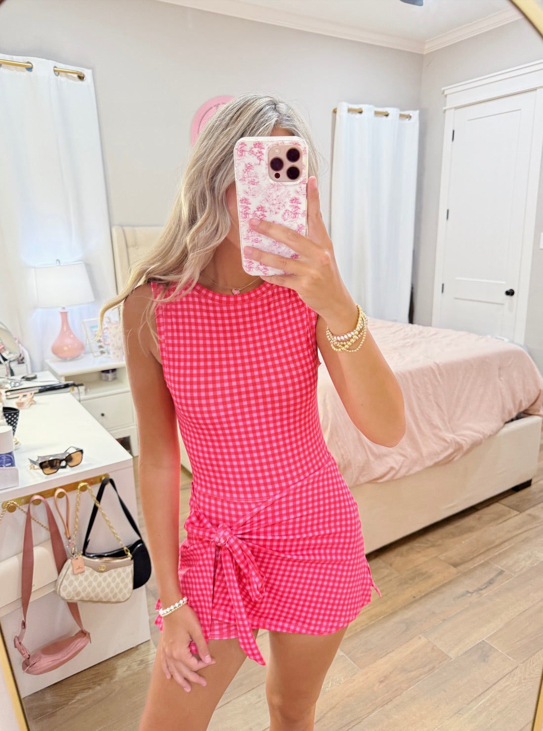 Hot Pink Gingham Wrap Romper