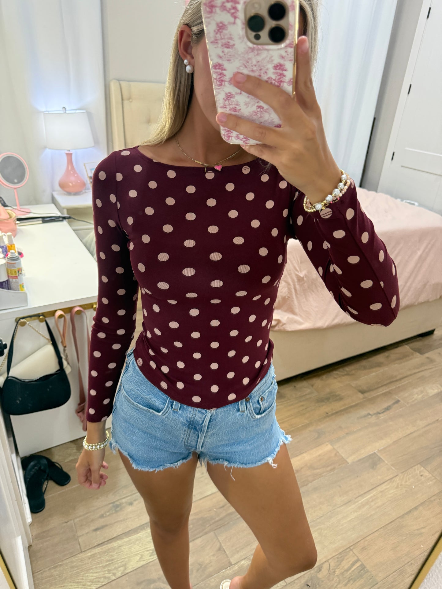 Longsleeve Maroon Dotted Tee