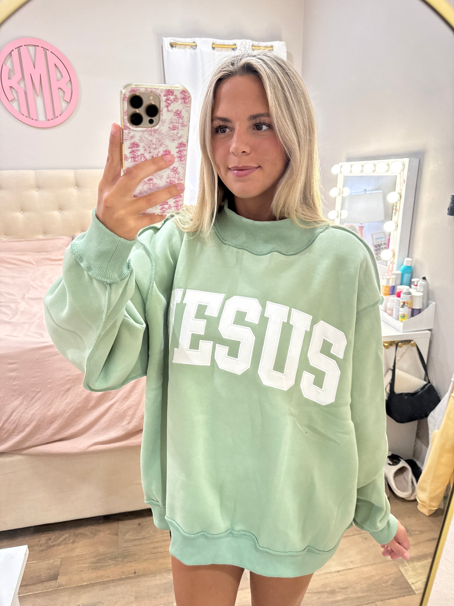 Sage Green Jesus Mockneck