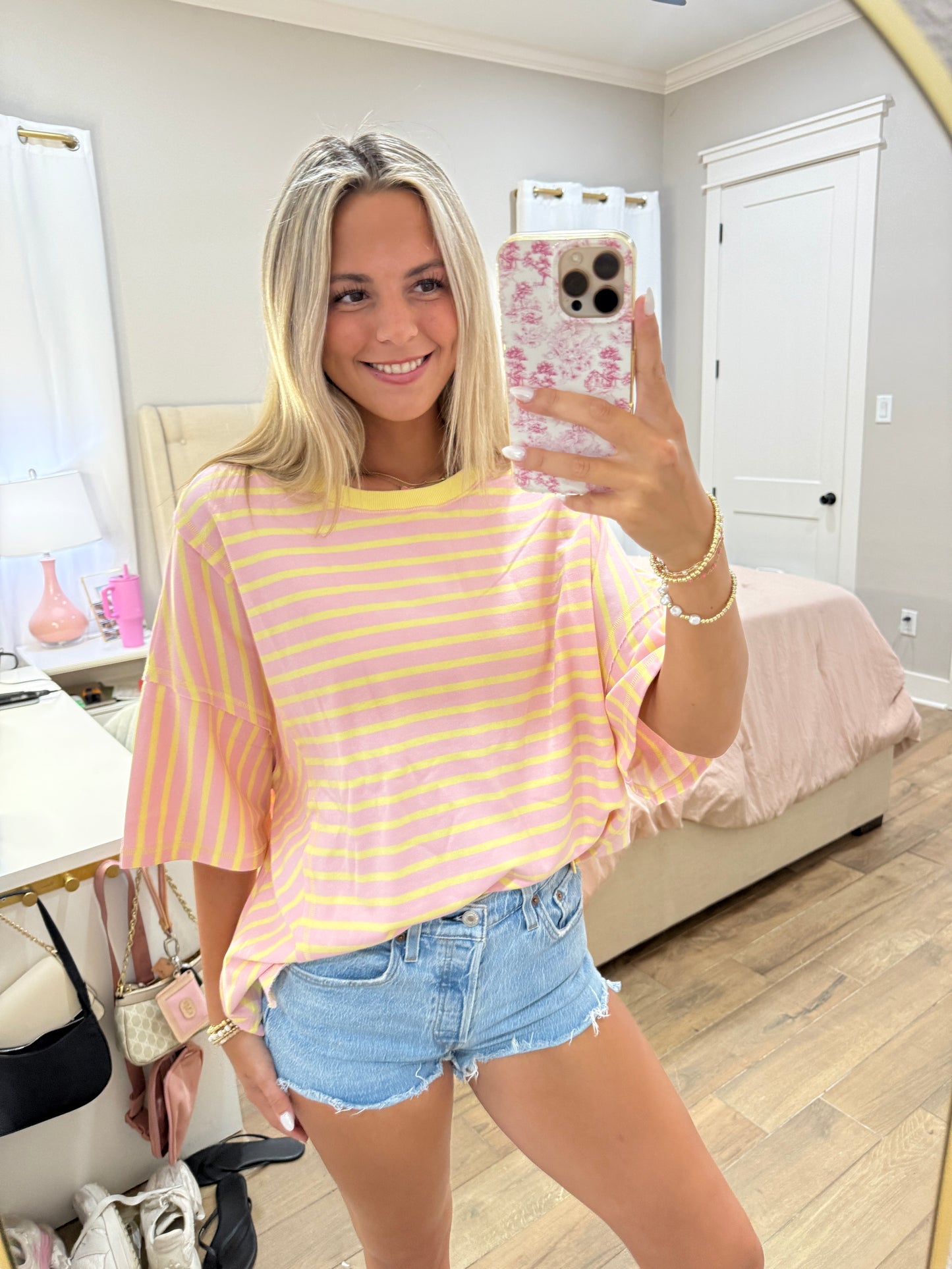 Pink Lemonade Striped Boxy Tee