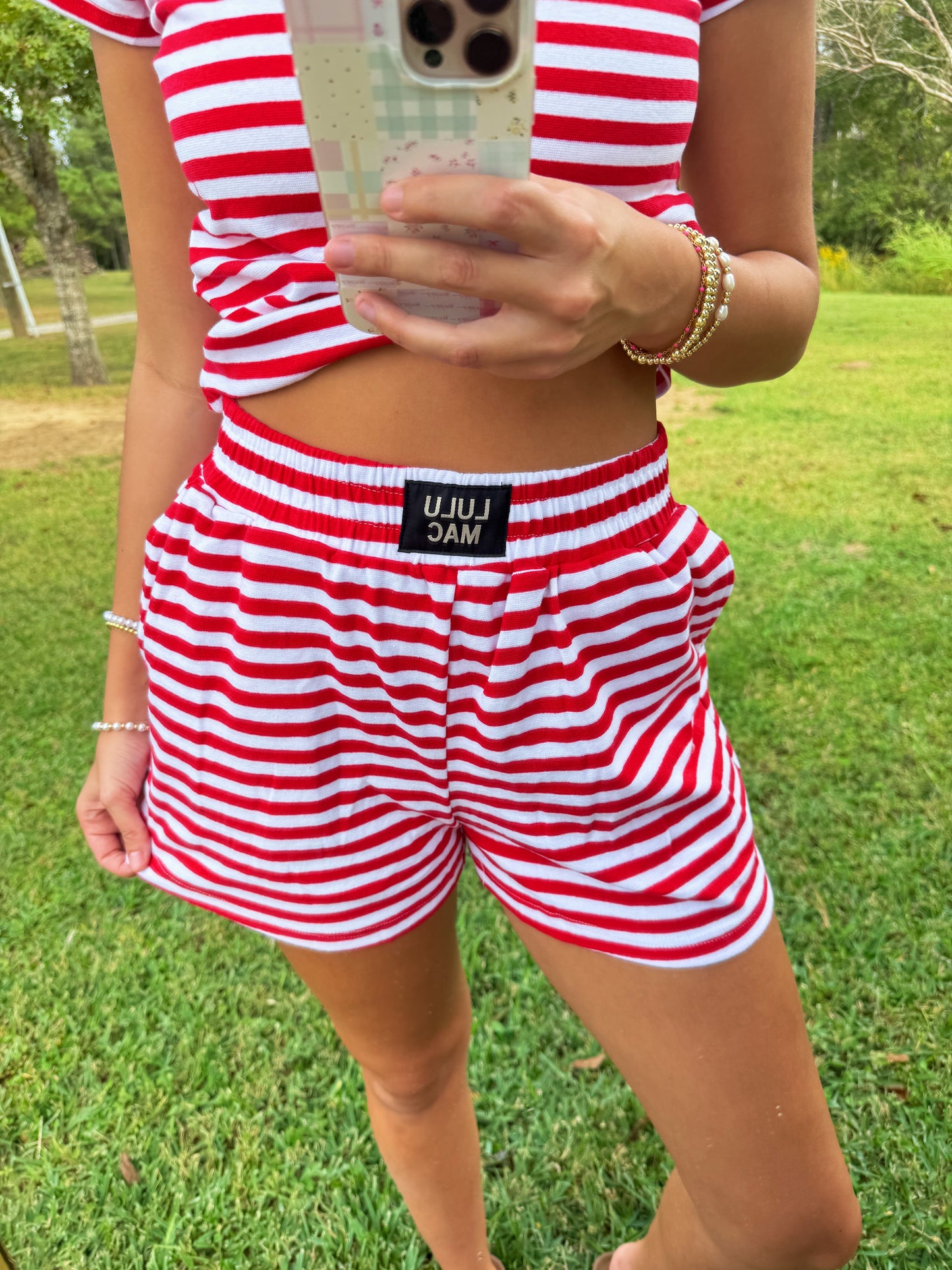 Red Stripe Lulu Mac Shorts