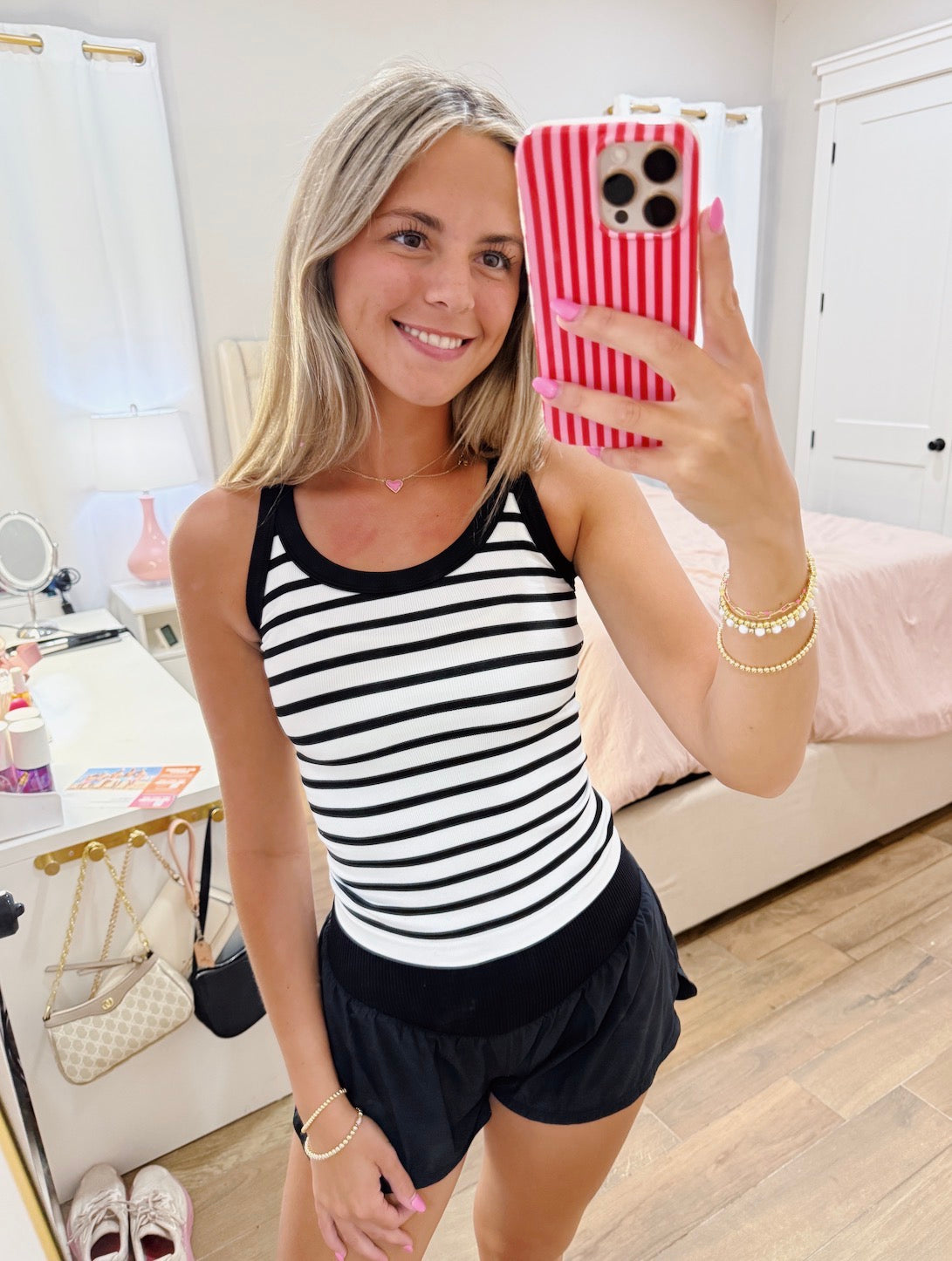 Black Stripe Ribbed Tank
