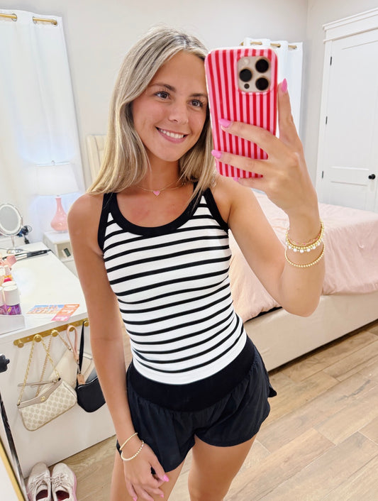 Black Stripe Ribbed Tank