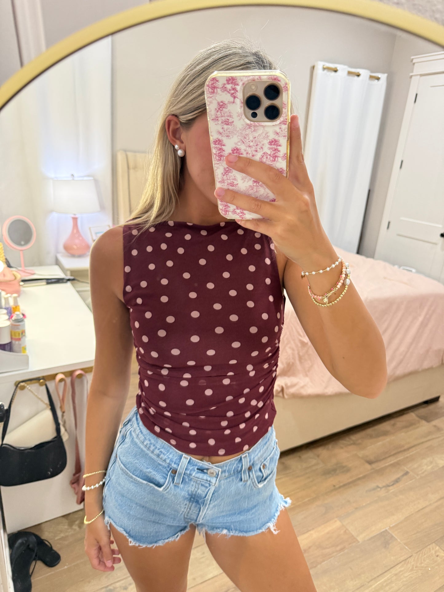 Maroon Dotted Sleeveless Top
