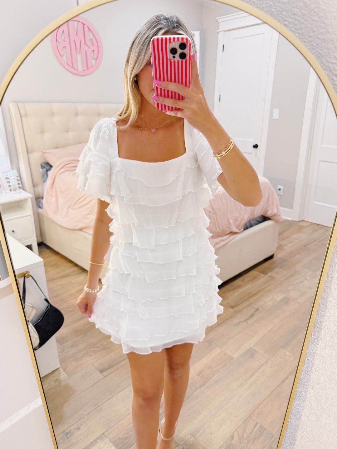 White Ruffle Detail Dress