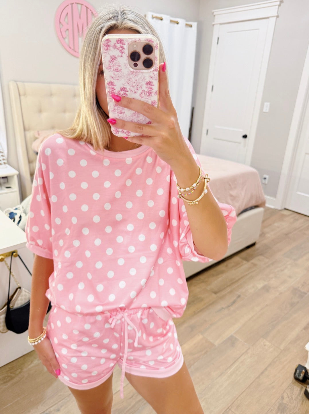 Pink & White PolkaDot Set