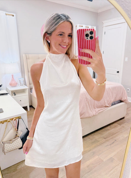 Satin Halter Bow Neck Dress