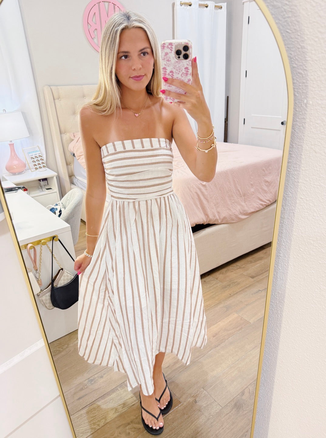 Linen Striped Midi Dress