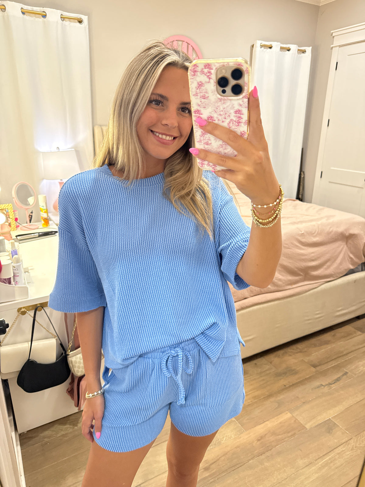Blue Ribbed Short Set