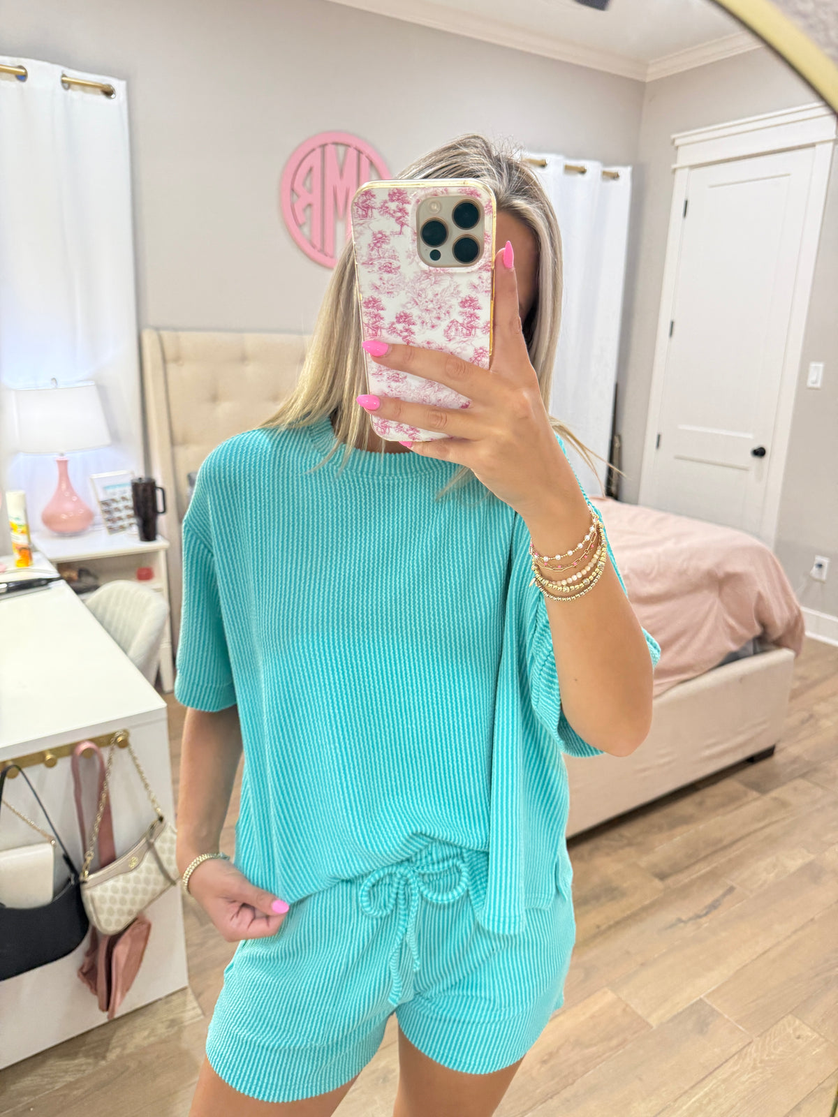 Minty Ribbed Short Set
