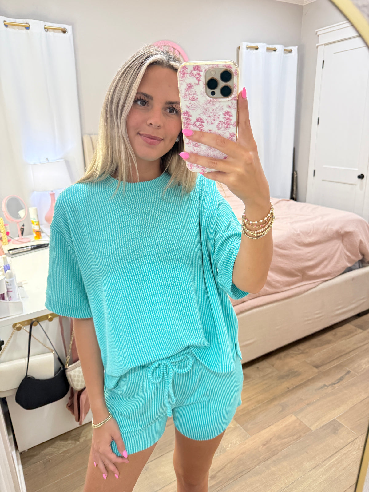 Minty Ribbed Short Set