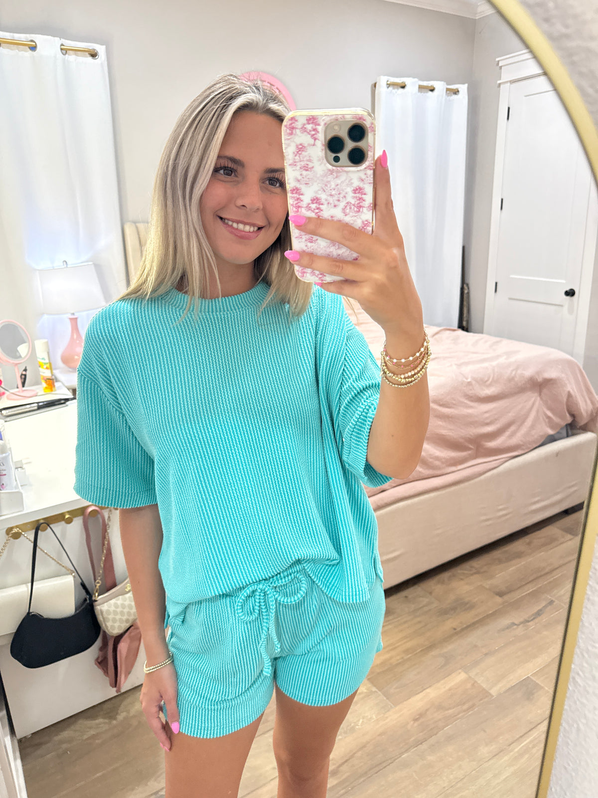 Minty Ribbed Short Set