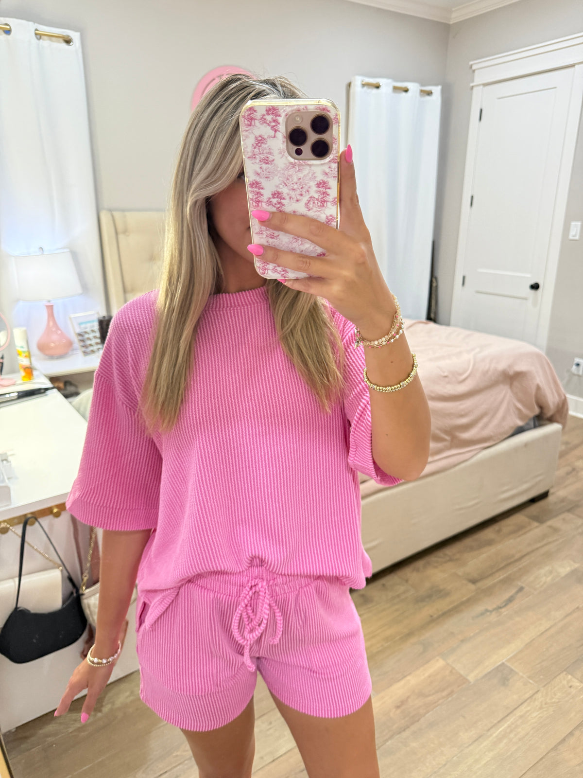 Candy Pink Ribbed Short Set