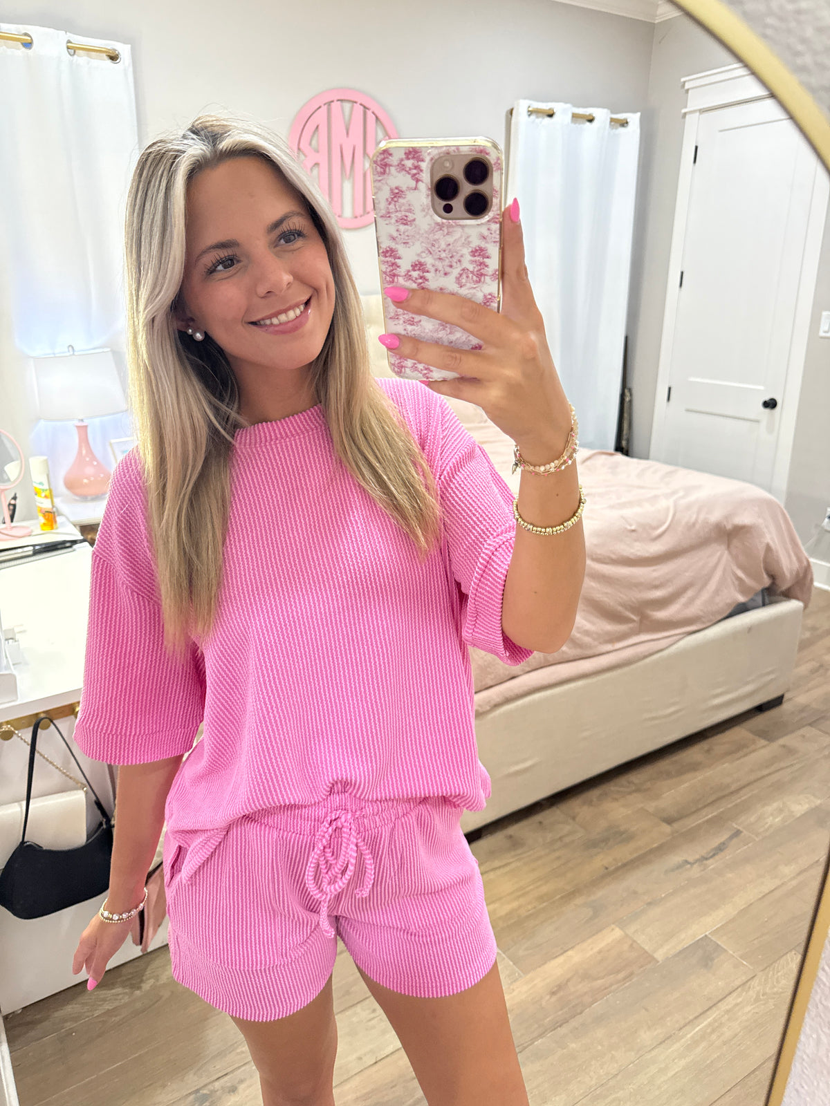 Candy Pink Ribbed Short Set