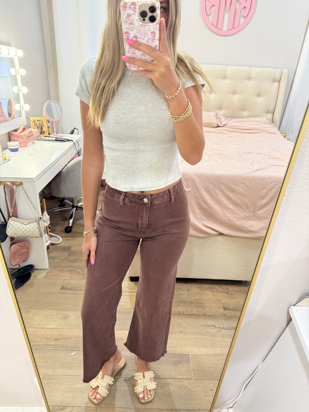 Brown Frayed Denim Pants