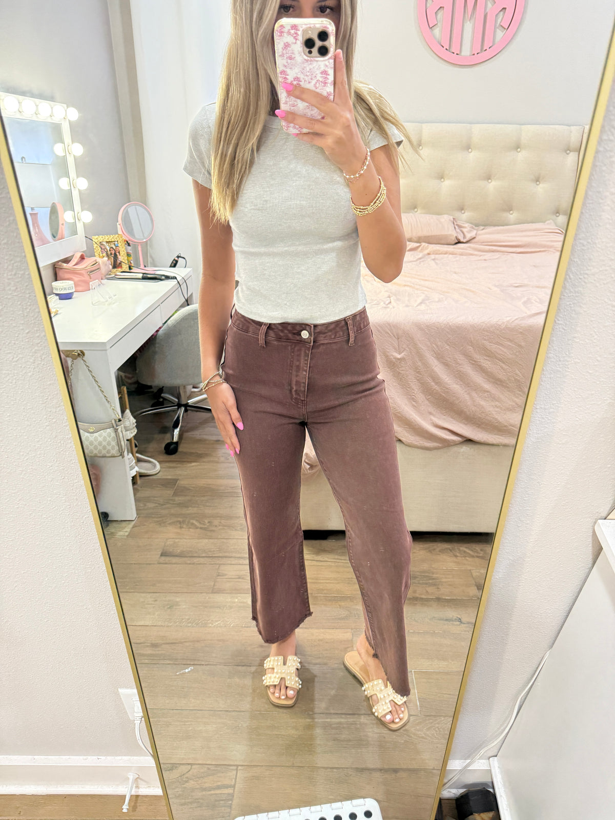 Brown Frayed Denim Pants