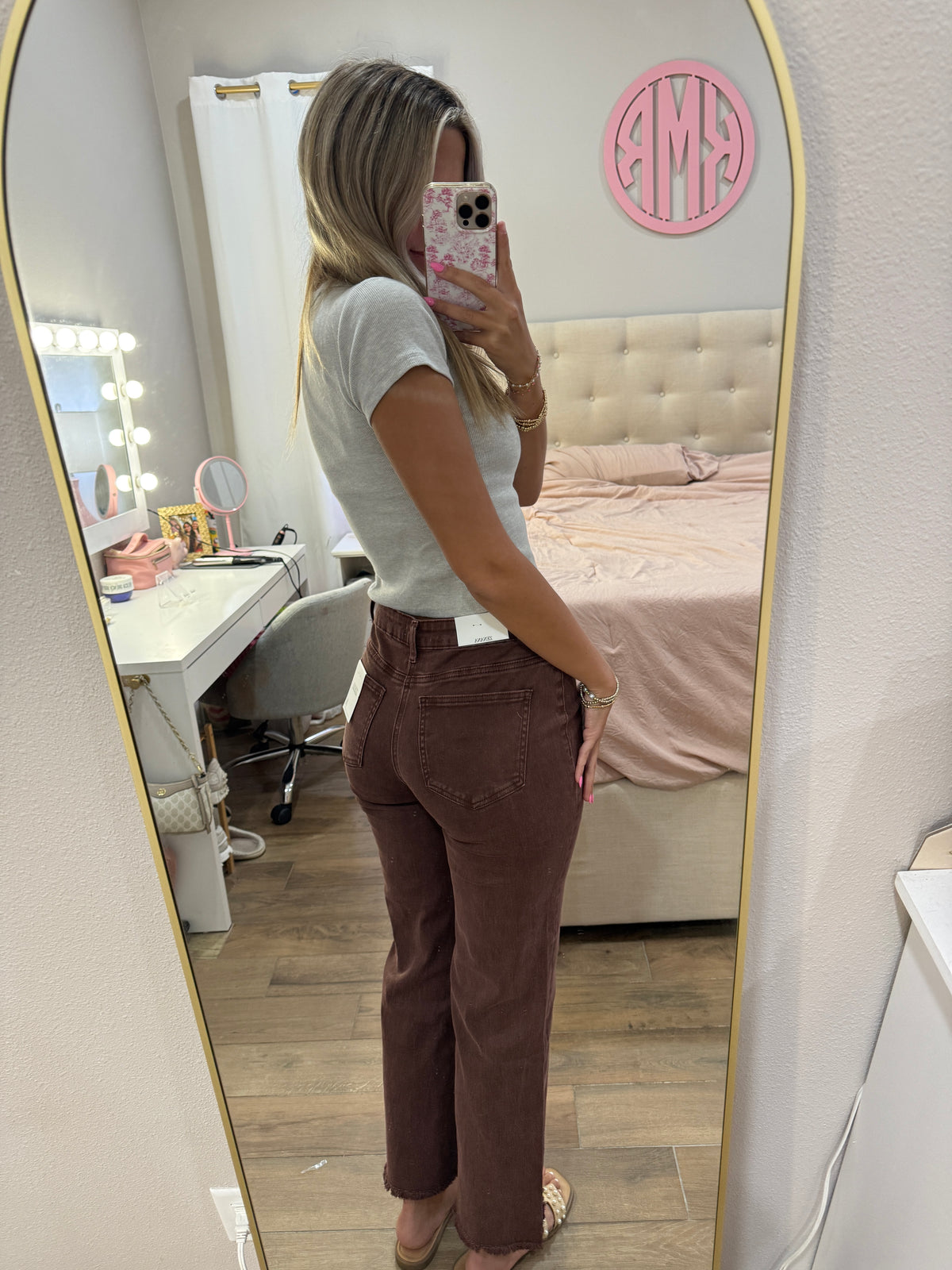 Brown Frayed Denim Pants