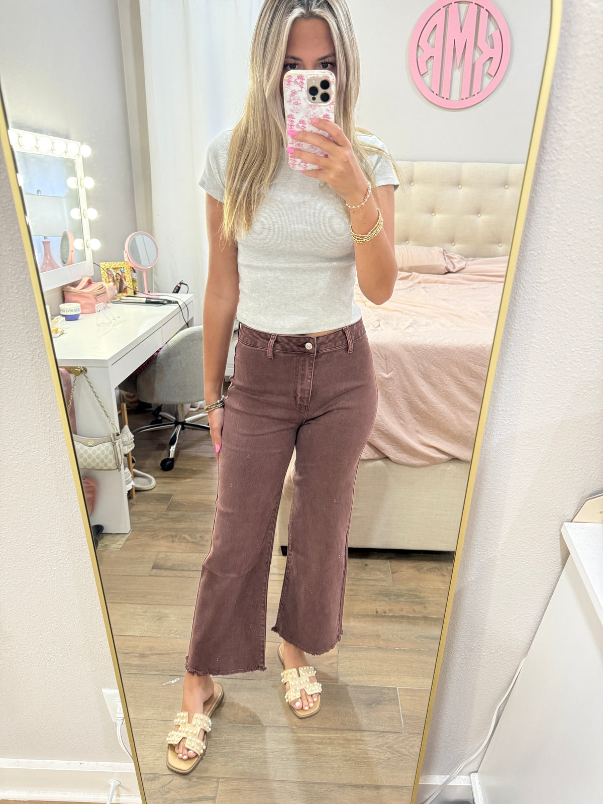 Brown Frayed Denim Pants